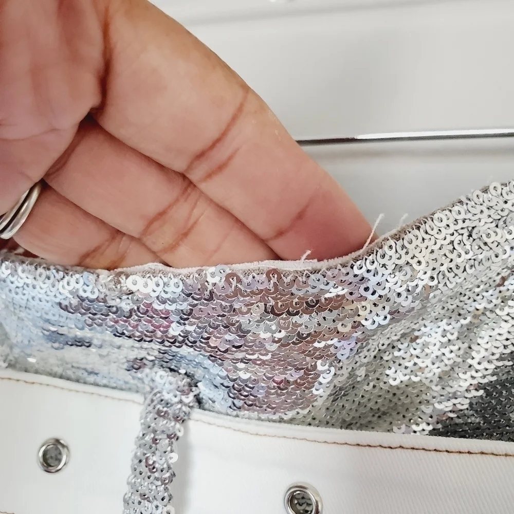 FINAL SALE Silver Sequin Belted Holiday Bling Cosplay NYE Mini Skirt